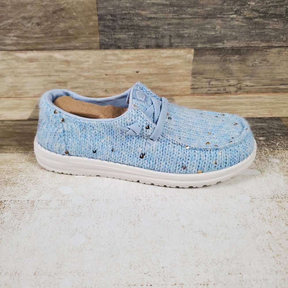 Hey Dude Wendy Knit Sequin Womens Loafers Shoe Sz 7 Skyway Blue Multi Slip-on